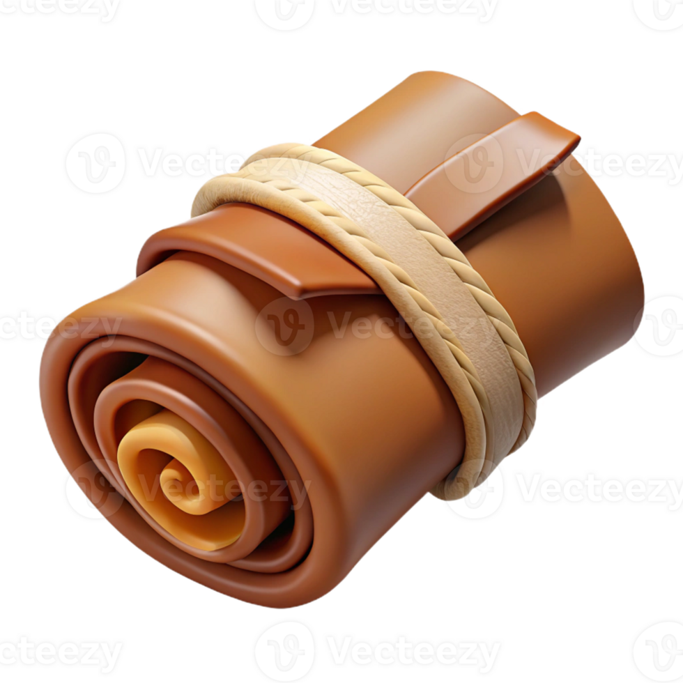 beautiful artistic Realistic, leather-bound treasure map, rolled up, tied with string premium png