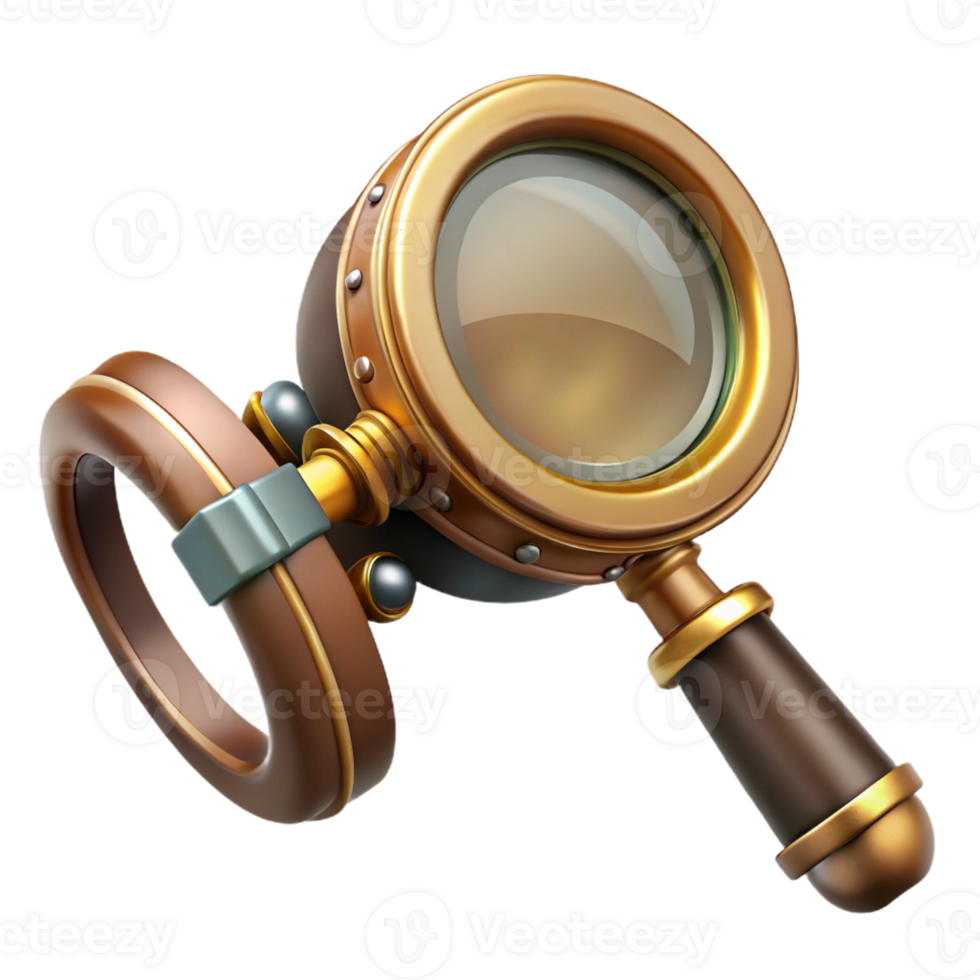 dramatic abstract Steampunk monocle with a brass frame and a magnifying glass genuine png