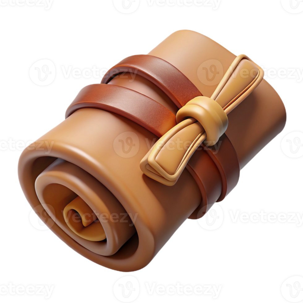 extraordinary vintage Realistic, leather-bound treasure map, rolled up, tied with string high quality png