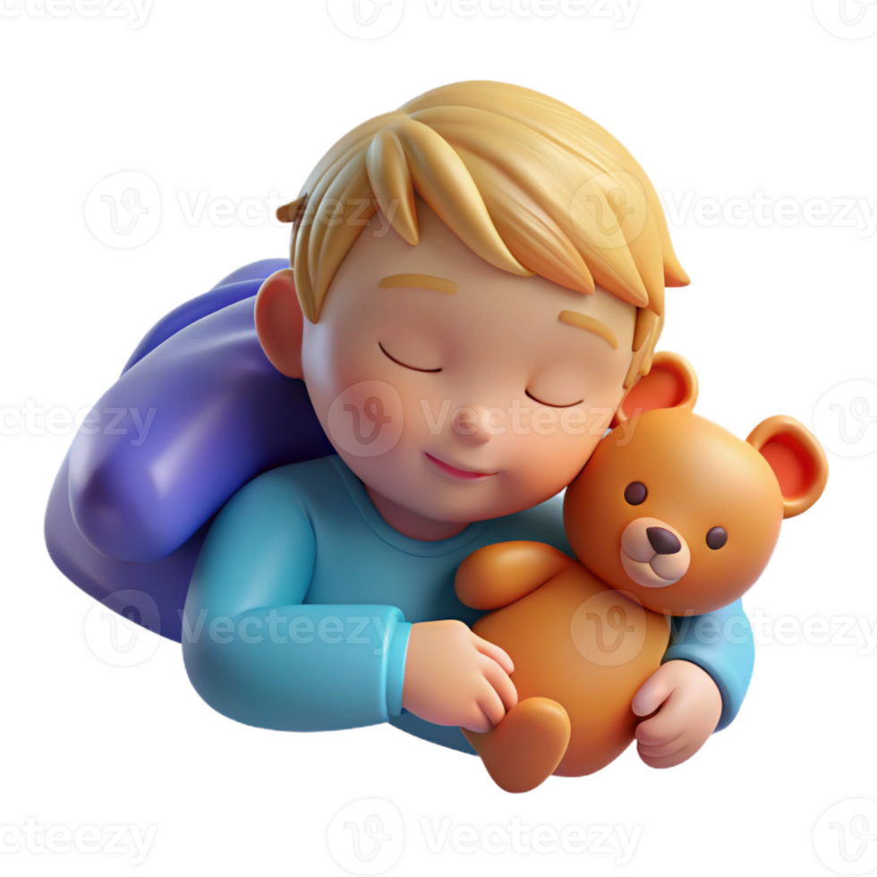 dramatic minimalist Sleeping toddler with teddy bear, authentic png