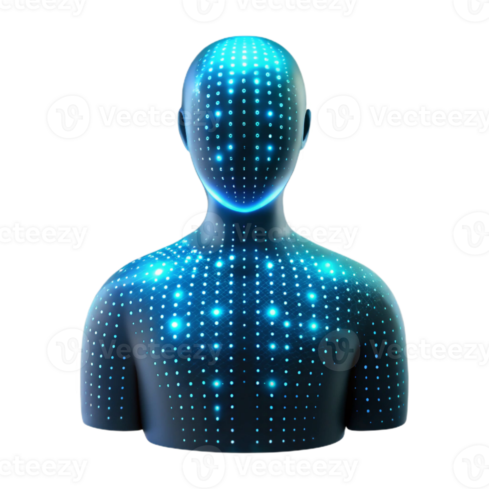 wonderful creative A human silhouette merging with digital code, illuminated by a bright, white light, in a futuristic style detailed png