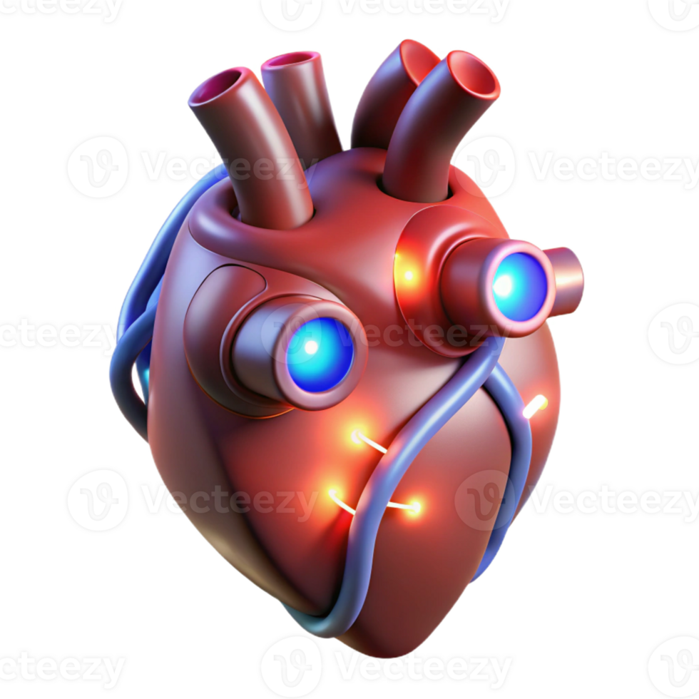 impressive modern Bio-mechanical heart with pulsating lights 4K png