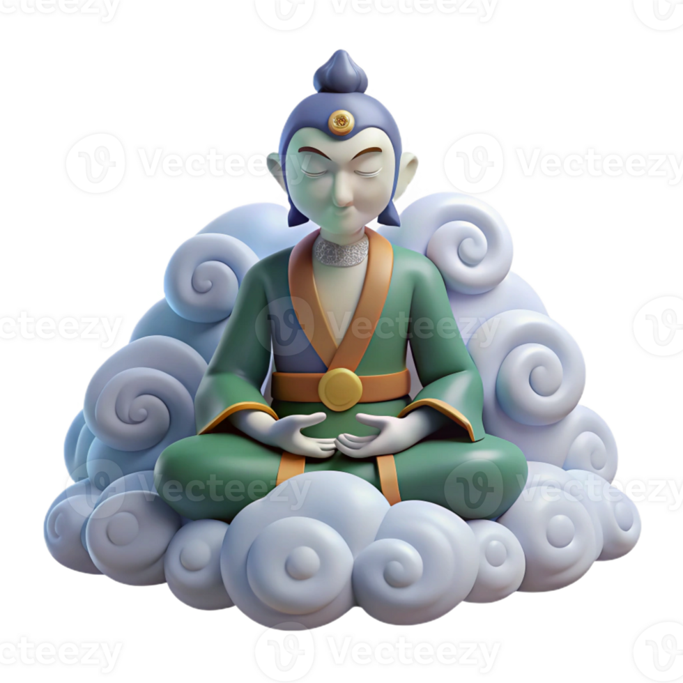 beautiful abstract A serene tengu meditating on a mountaintop, surrounded by swirling clouds, in a peaceful, spiritual style exclusive png