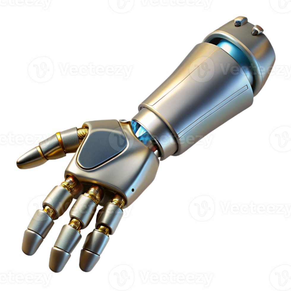 stunning traditional Cybernetic arm prosthetic, realistic skin, metallic joints authentic png