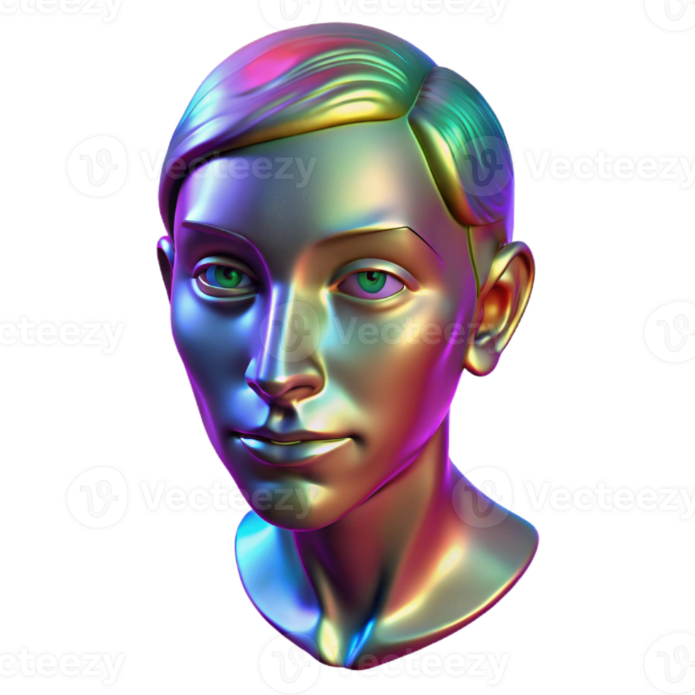wonderful minimalist A holographic projection of a human face, morphing and changing expressions, illuminated by a dynamic, multicolored light, in a digital art style detailed png