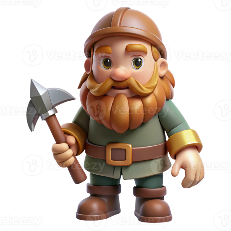 impressive creative Cartoon dwarf, bearded, holding a pickaxe professional png