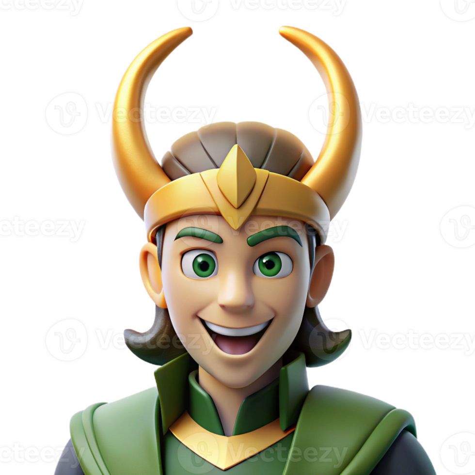 beautiful abstract Loki, Norse trickster god, mischievous grin, high resolution png