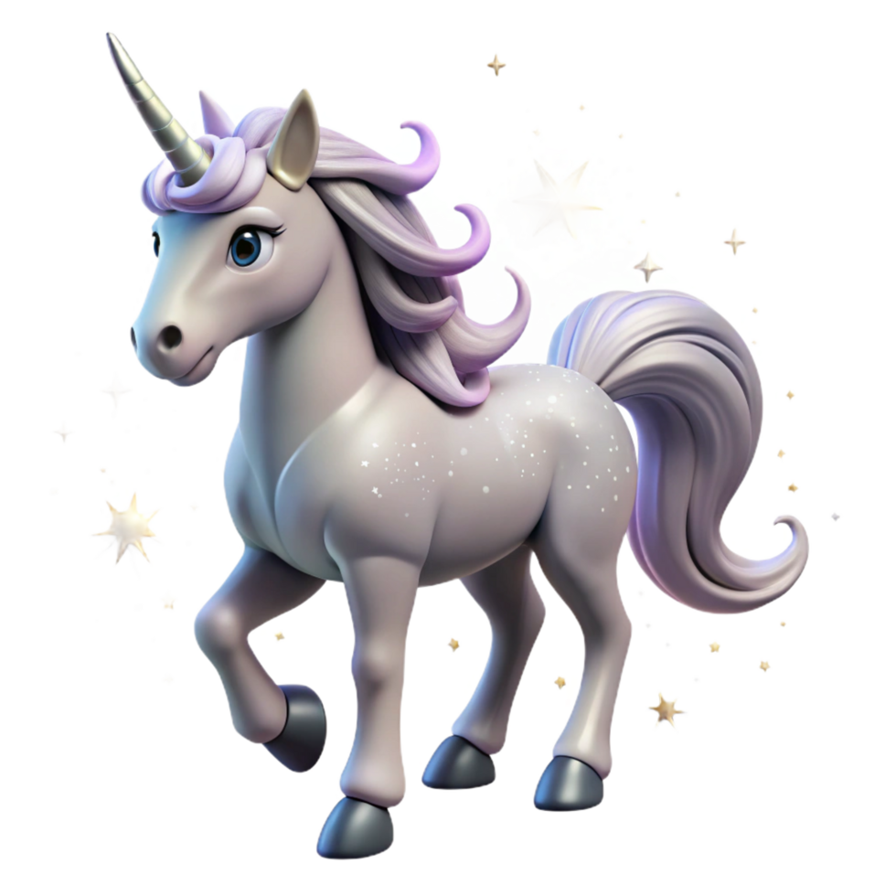 impressive traditional A mystical unicorn with a silver horn and flowing mane, surrounded by sparkling dust, magical lighting, dreamlike style genuine png