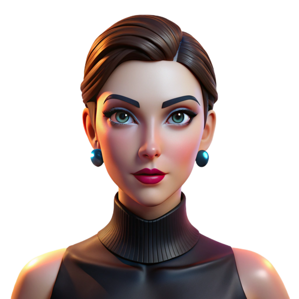 stunning modern Portrait of a glamorous fashion model with striking makeup and a confident pose, illuminated by studio flashlights, in a high-fashion photography style authentic png
