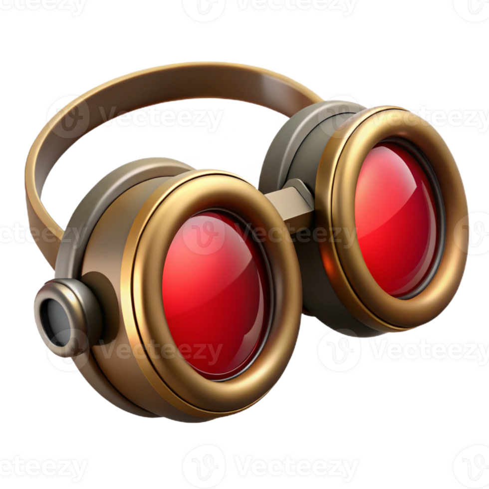 dramatic abstract Steampunk goggles with red tinted lenses genuine png