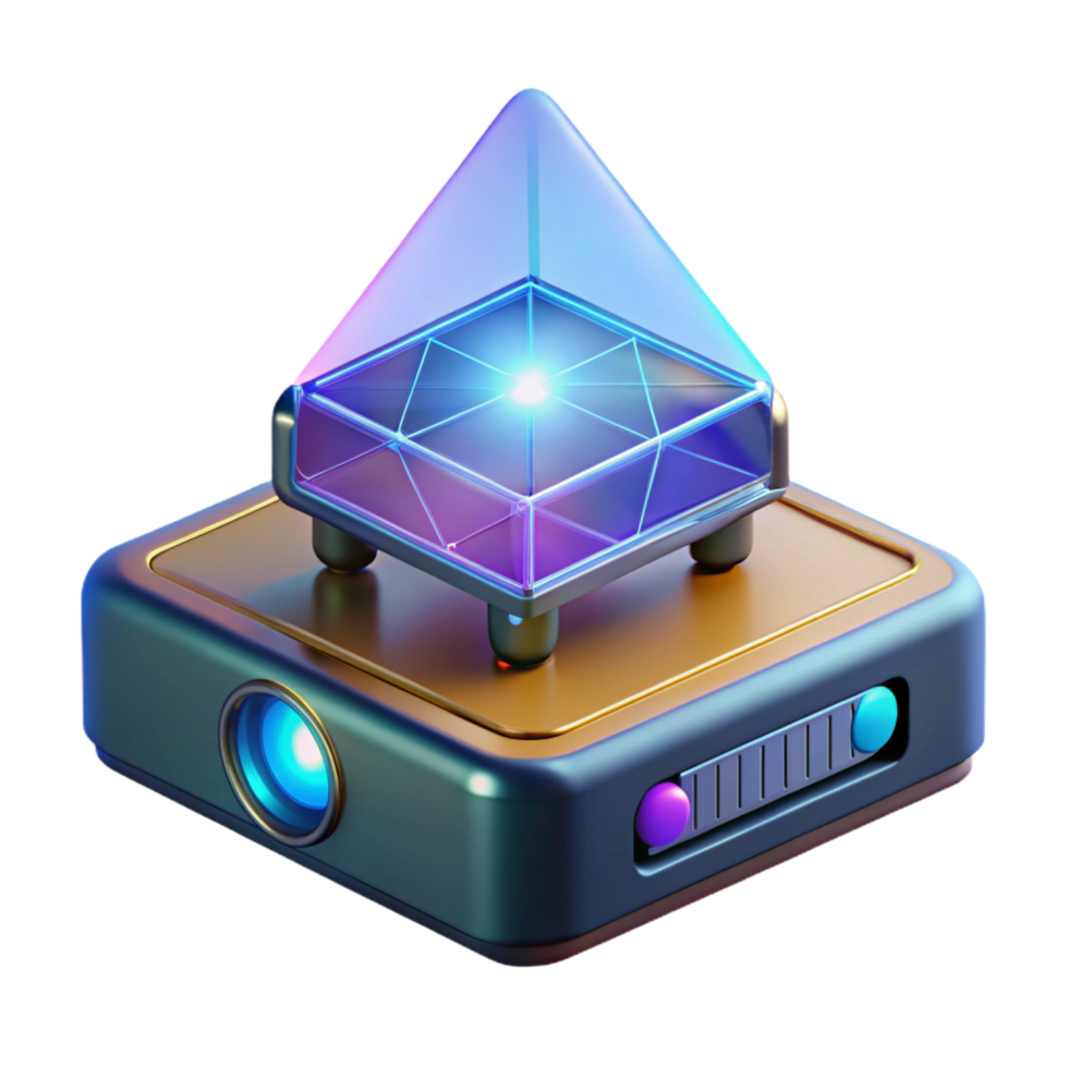 extraordinary classic Advanced holographic projector displaying a 3D model detailed png
