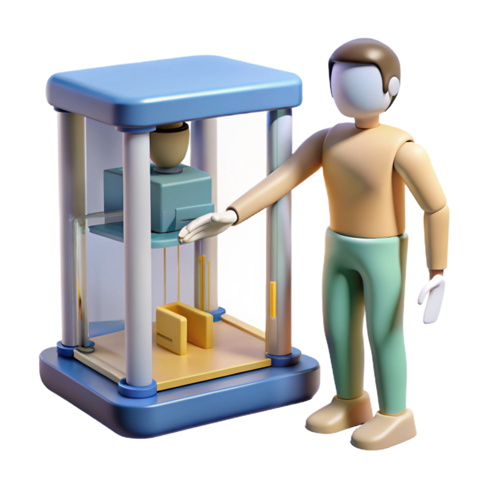 elegant traditional A 3D printer constructing a miniature human figure, layer by layer, time-lapse effect exclusive png