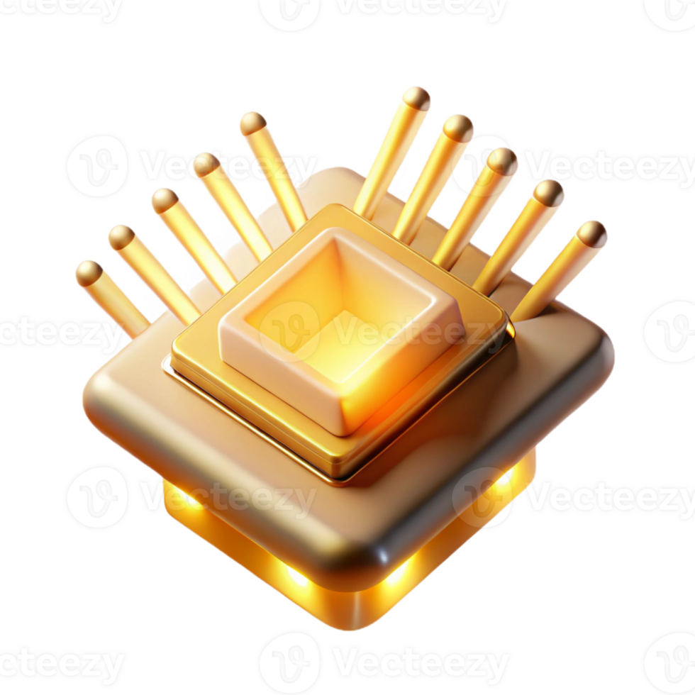 elegant modern A levitating microchip emitting beams of light, warm golden lighting, abstract art style high quality png