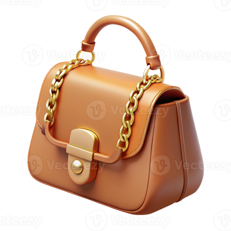 impressive abstract Leather handbag with gold chain, genuine png