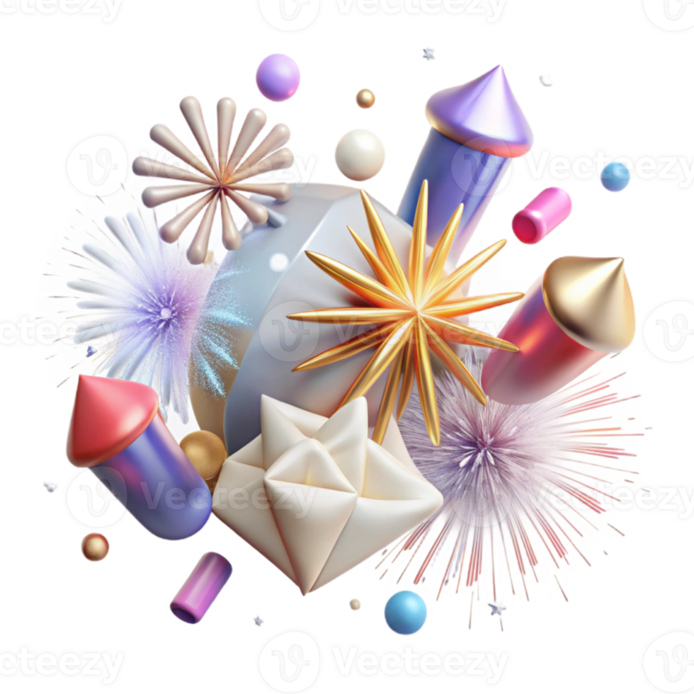 vibrant minimalist Fireworks Transparent Background Isolated Firework premium png