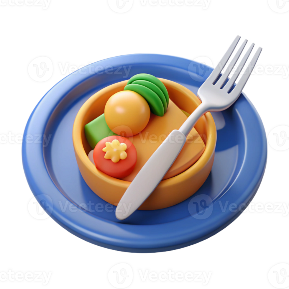 vibrant abstract Plate of food with fork and knife, authentic png