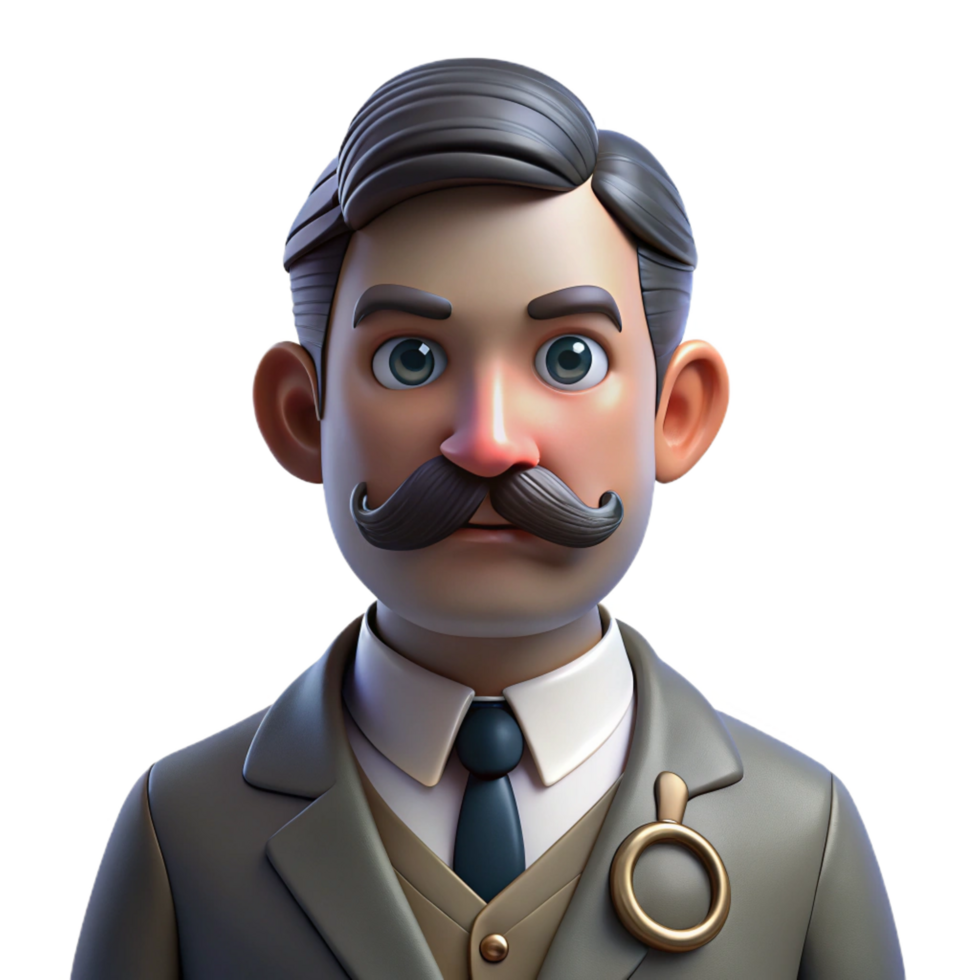 vibrant abstract Portrait of a man with a handlebar mustache and a monocle, dramatic backlighting, Victorian era style professional png