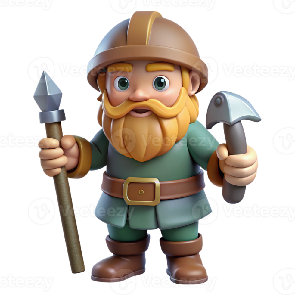 wonderful classic Cartoon dwarf, bearded, holding a pickaxe genuine png