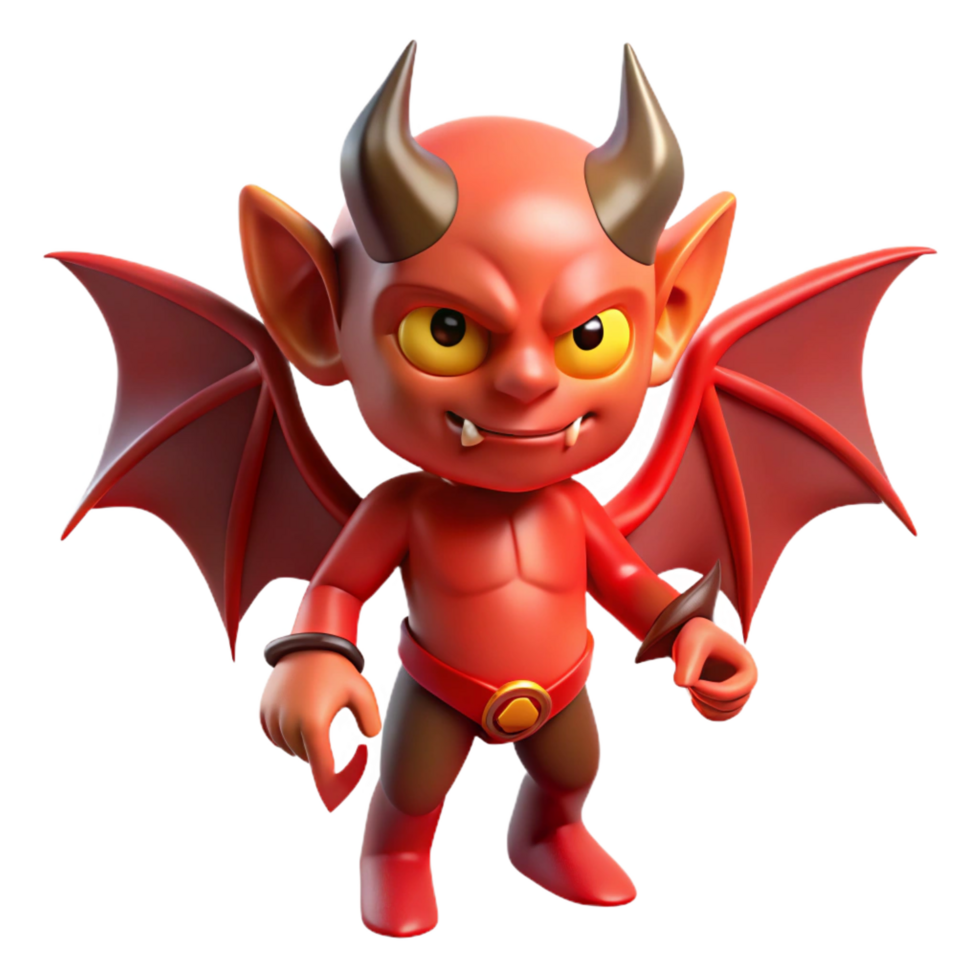 wonderful classic A mischievous imp with fiery red skin and bat-like wings, dimly lit, gothic style 4K png