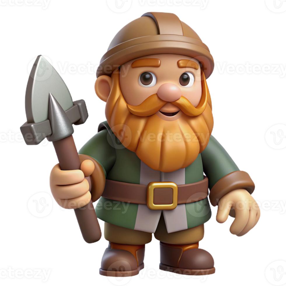 extraordinary creative Cartoon dwarf, bearded, holding a pickaxe 4K png