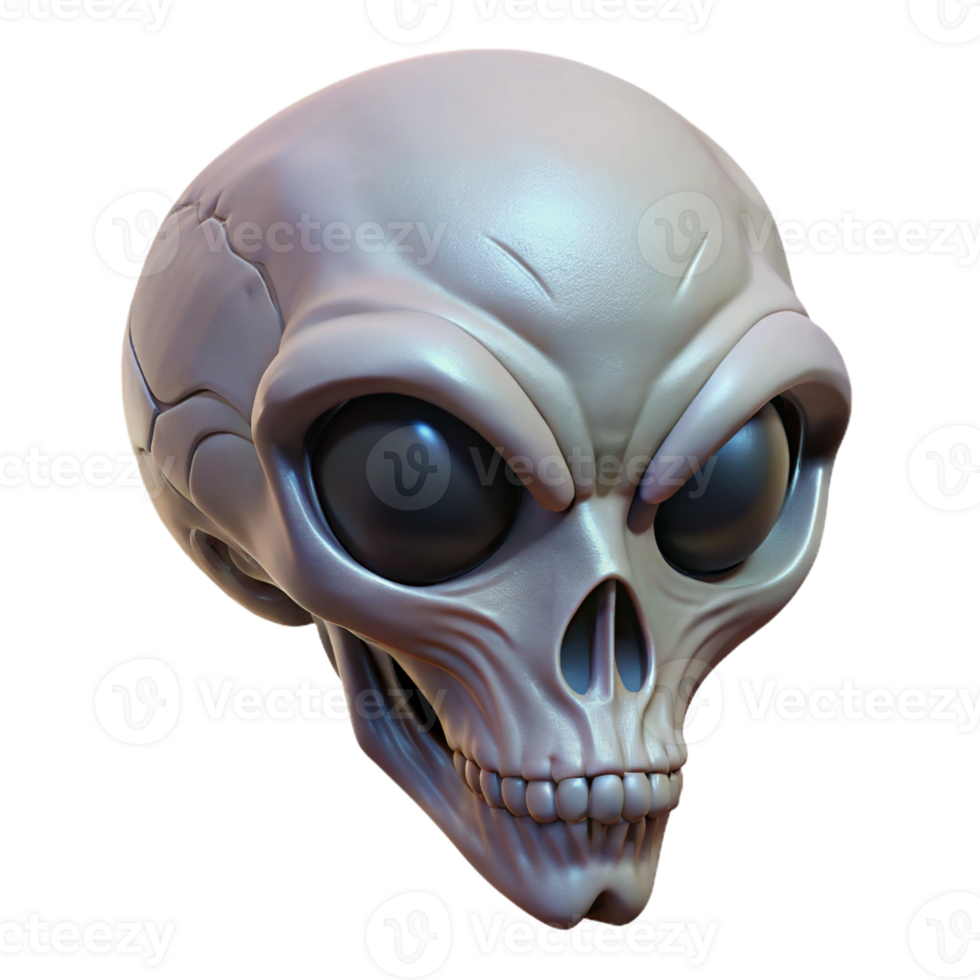 serene contemporary Alien skull, elongated shape, bony ridges detailed png