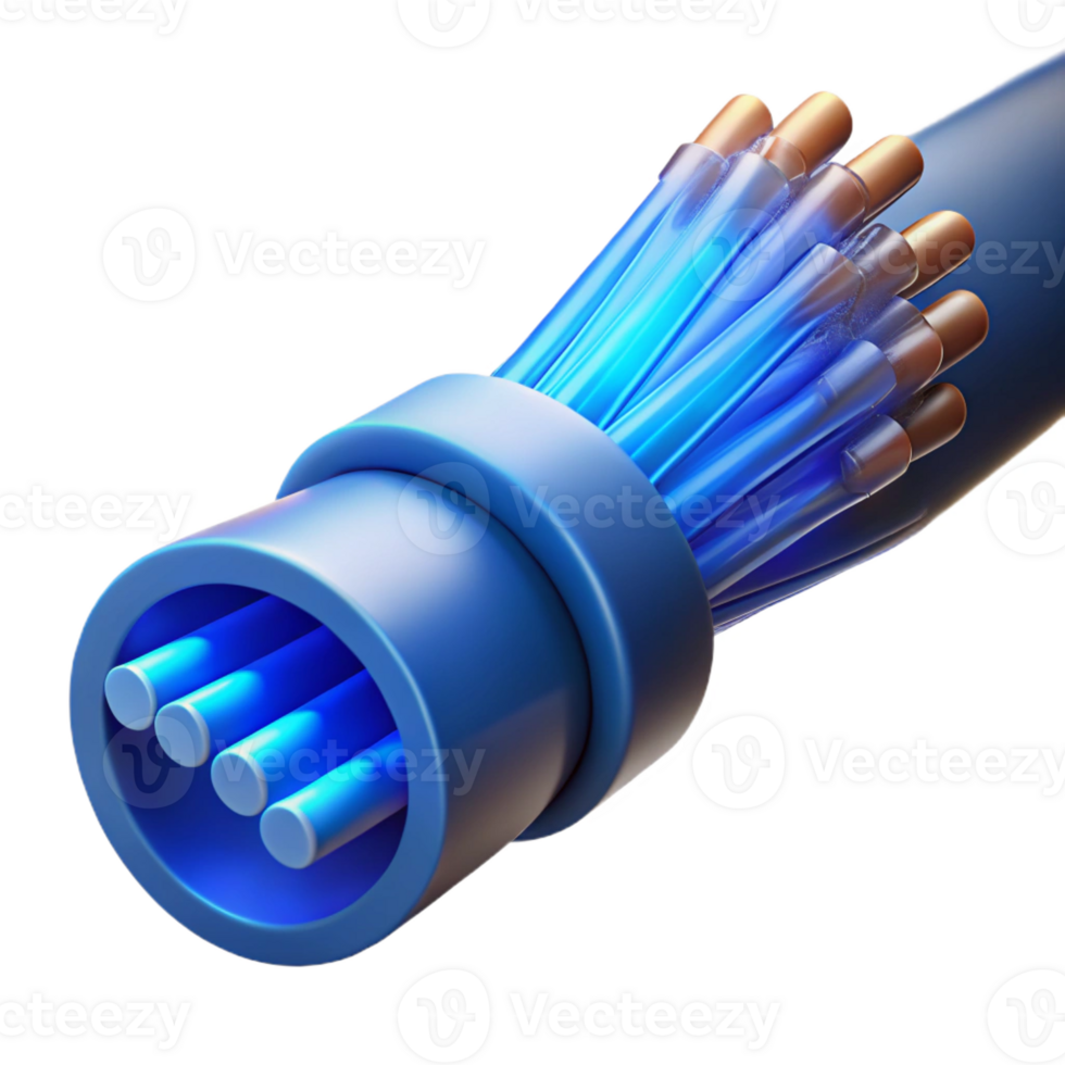 dramatic artistic A close-up of a fiber optic cable transmitting data, illuminated by a pulsing, blue light, in a macro photography style authentic png