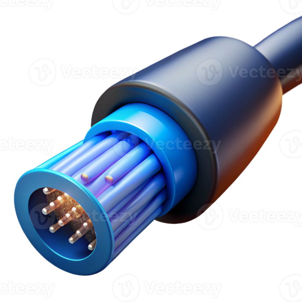 impressive minimalist A close-up of a fiber optic cable transmitting data, illuminated by a pulsing, blue light, in a macro photography style genuine png