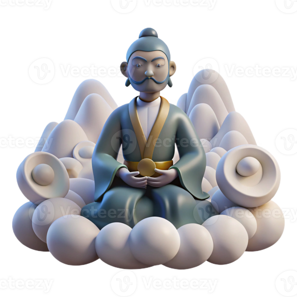 dramatic modern A serene tengu meditating on a mountaintop, surrounded by swirling clouds, in a peaceful, spiritual style high resolution png