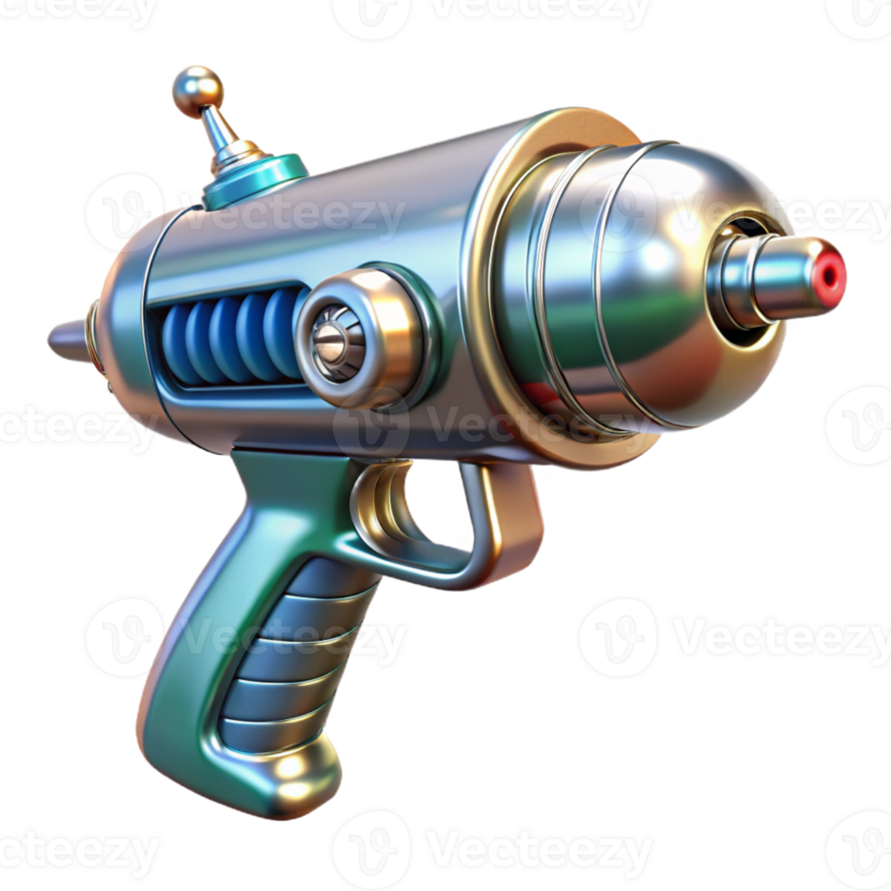 extraordinary creative Retro-futuristic ray gun with chrome finish professional png