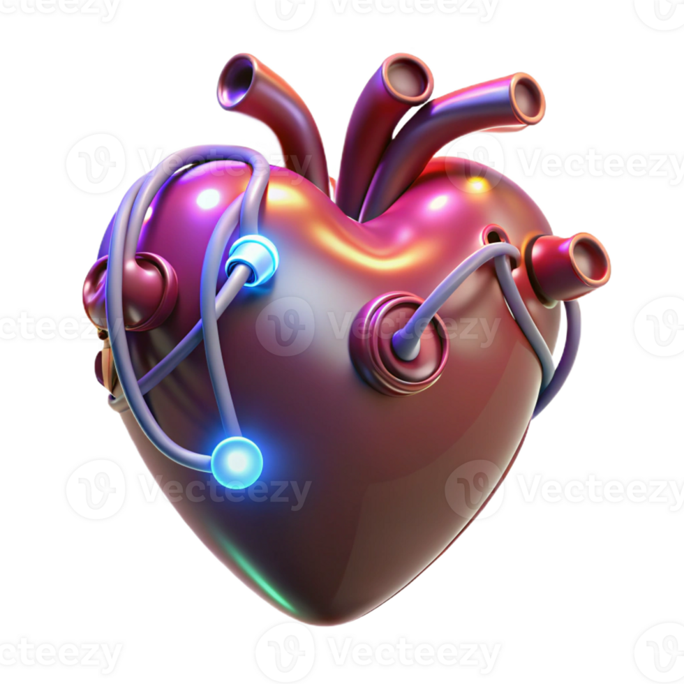 magnificent classic Cybernetic heart with glowing wires high quality png