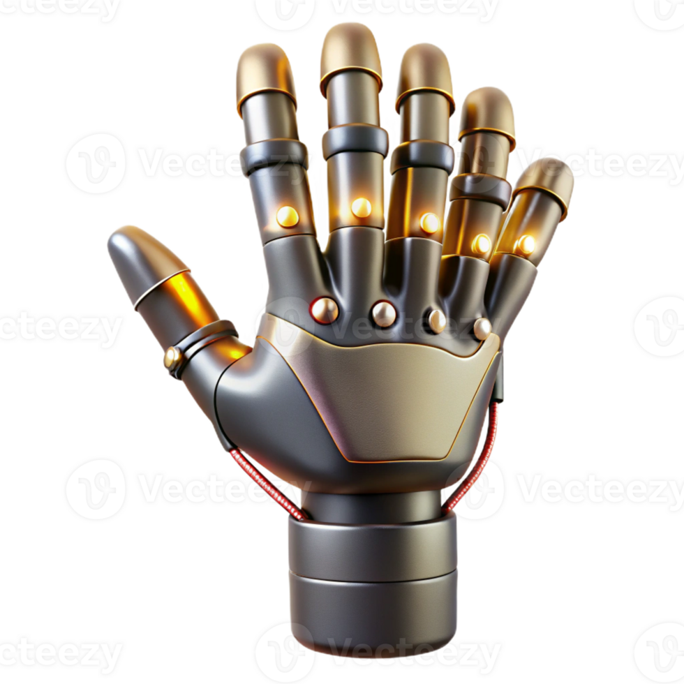 magnificent minimalist Cybernetic hand, metallic fingers, glowing wires authentic png