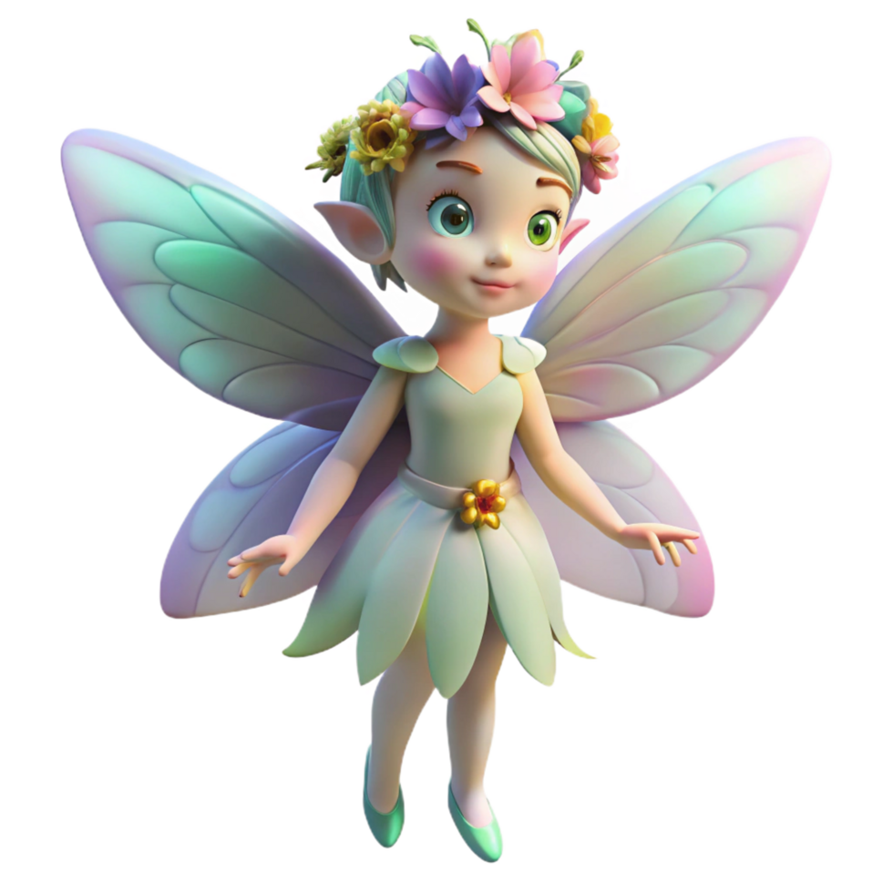 vibrant traditional A delicate fairy with iridescent wings and a flower crown, soft sunlight, whimsical style professional png