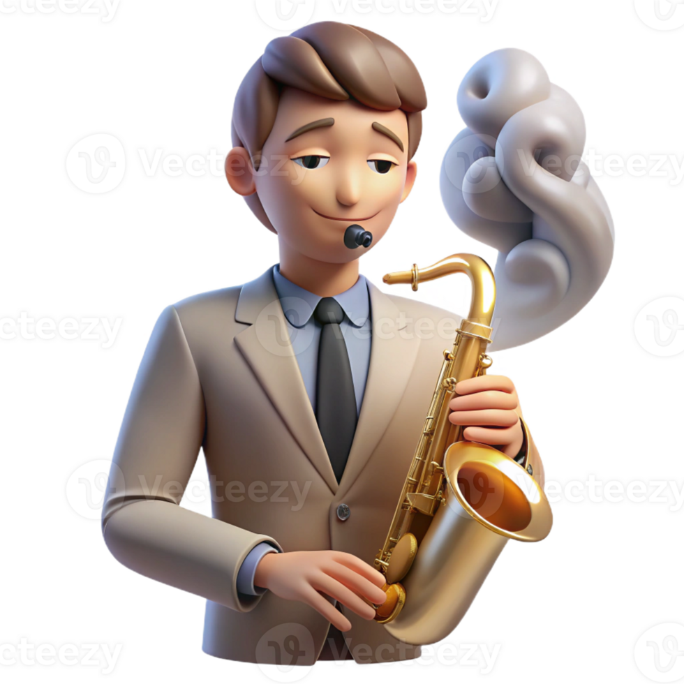 beautiful abstract Portrait of a musician with a saxophone, dimly lit stage lighting, smoky atmosphere, Art Deco style genuine png