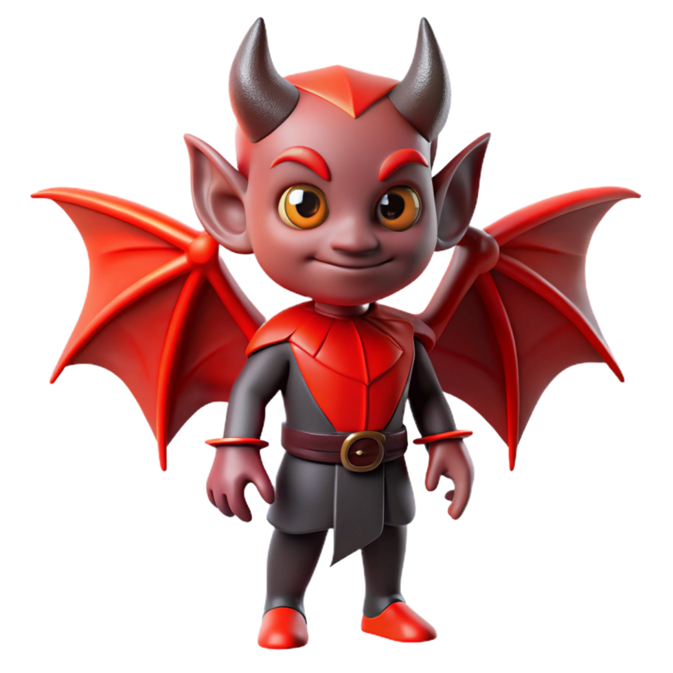 serene abstract A mischievous imp with fiery red skin and bat-like wings, dimly lit, gothic style high resolution png