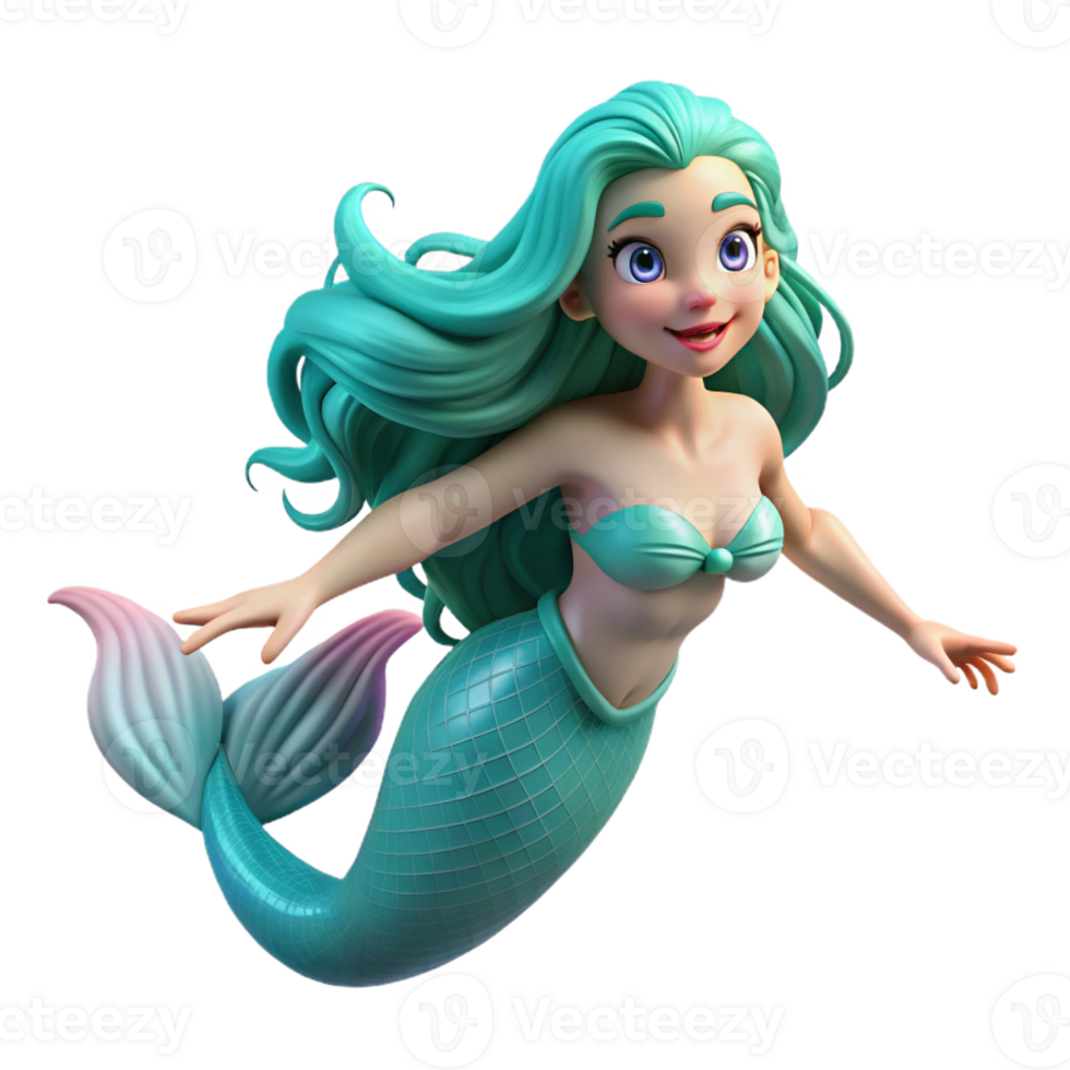 extraordinary minimalist A beautiful mermaid with flowing turquoise hair, swimming in a coral reef, illuminated by underwater sunlight. Photorealistic style 4K png