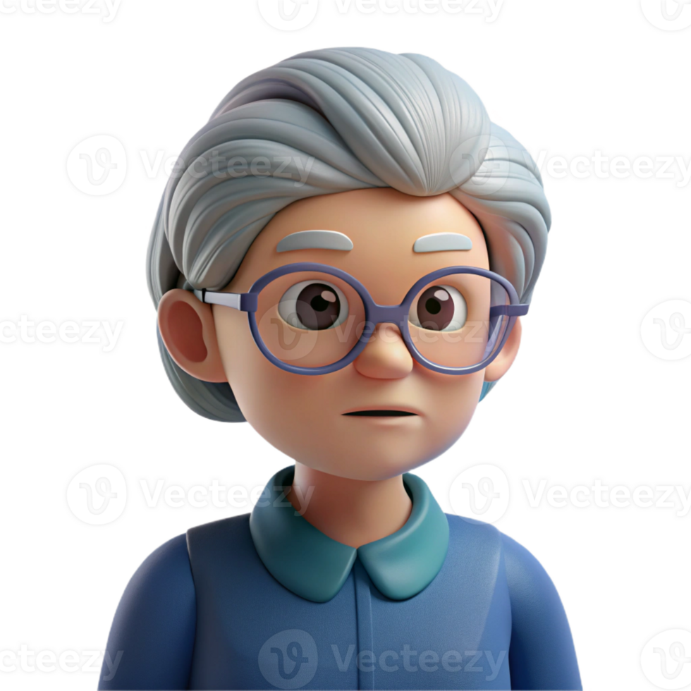 vibrant modern Concerned senior woman with glasses, professional png