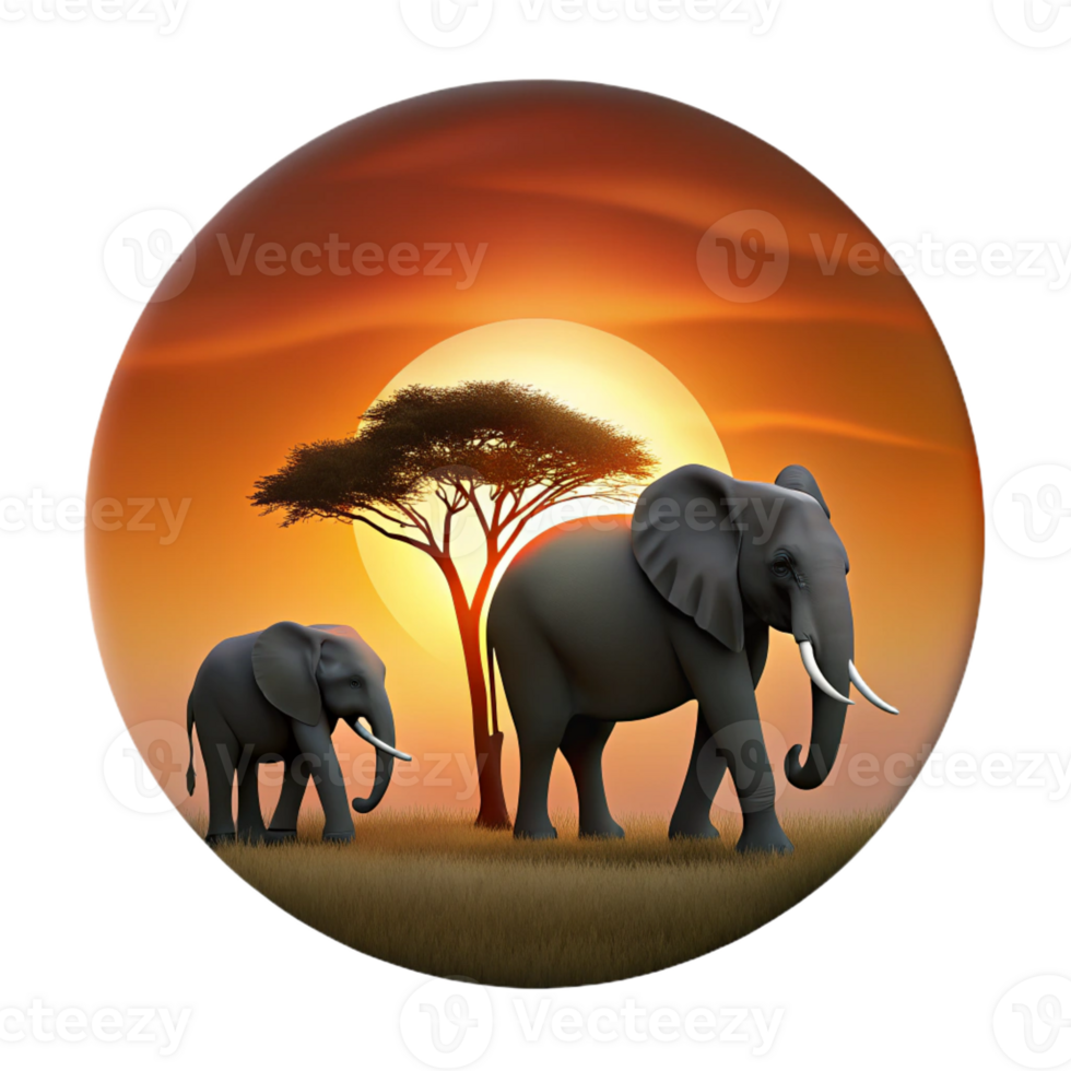 extraordinary minimalist A family of elephants walking across the savanna at sunset, silhouetted against the fiery sky, depicted in a minimalist, silhouette style premium png