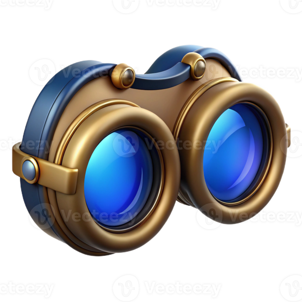 vibrant modern Steampunk goggles with blue tinted lenses authentic png