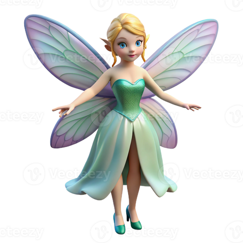 vibrant abstract Single, realistic fairy, delicate wings, iridescent dress genuine png