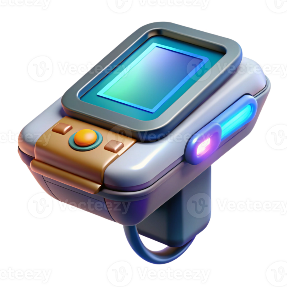 beautiful rustic Futuristic medical scanner, handheld, digital display premium png