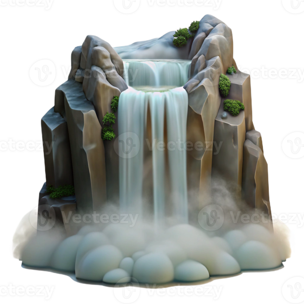 magnificent abstract A waterfall cascading down a cliff face, mist and spray, dramatic lighting, landscape photography professional png