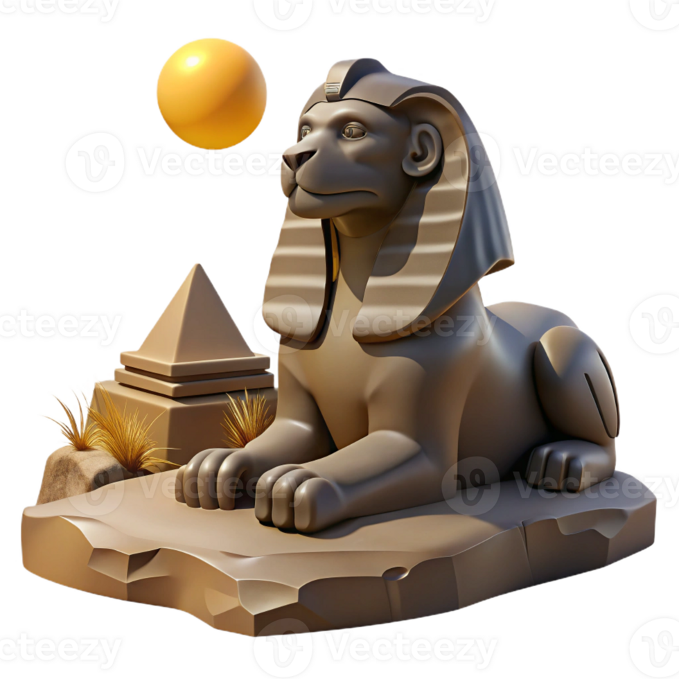 dramatic modern A stoic sphinx, carved from obsidian, gazing across a vast desert landscape under a scorching midday sun, in a stylized, Art Deco style authentic png