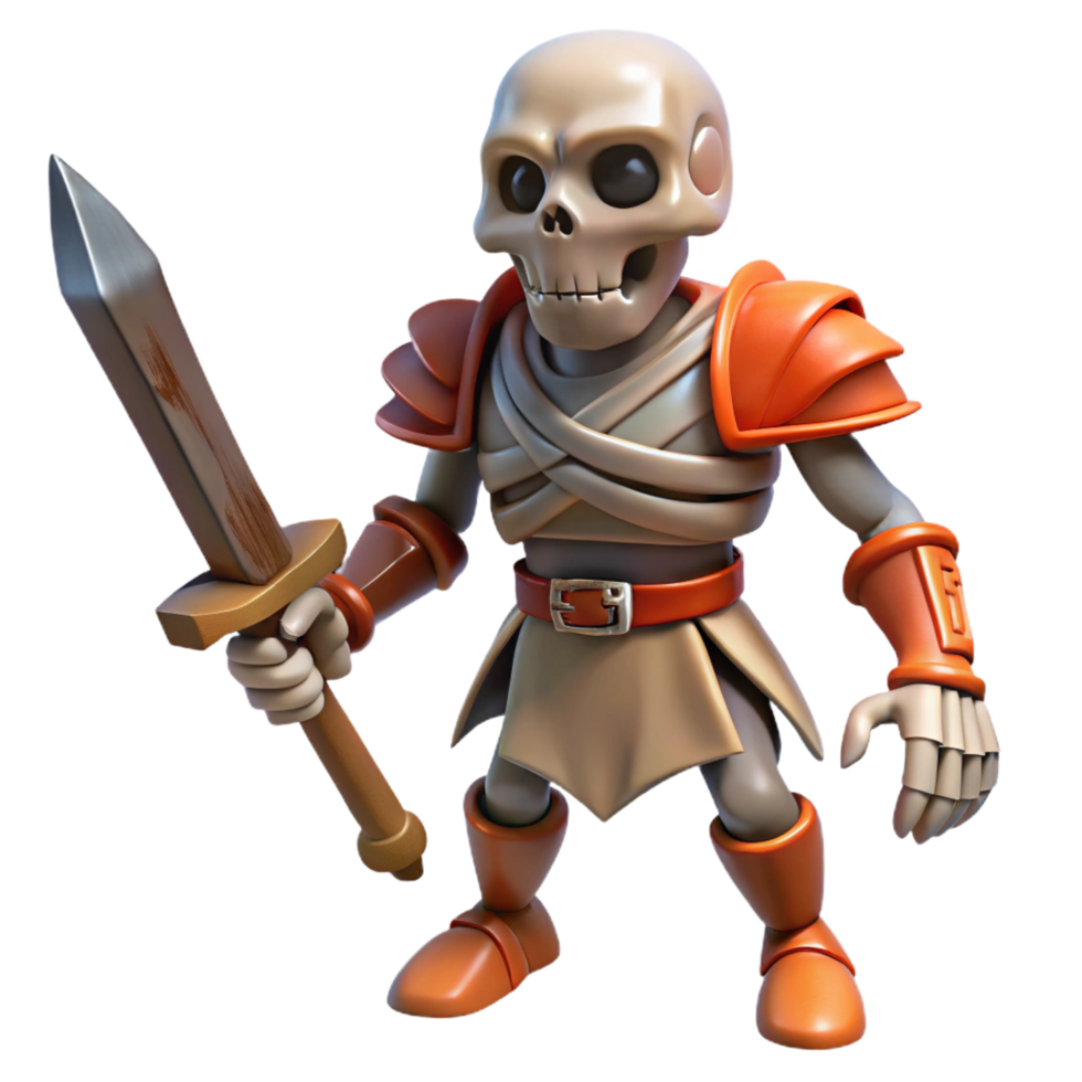 impressive rustic A skeleton warrior, holding a rusty sword authentic png