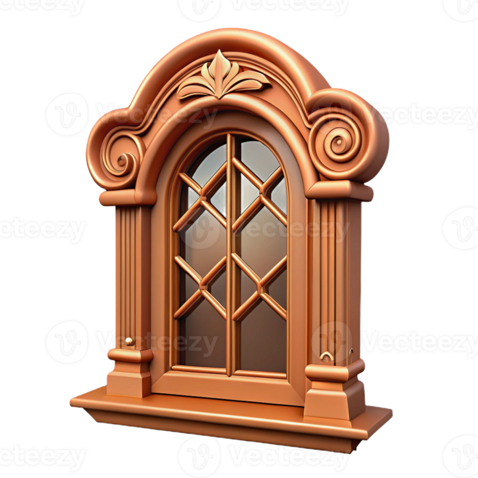 impressive abstract Victorian window frame, intricate wood design 4K png
