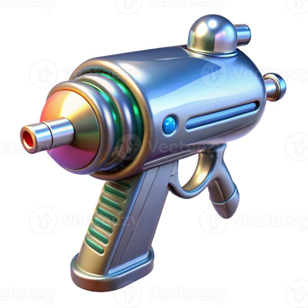 impressive abstract Retro-futuristic ray gun with chrome finish high quality png