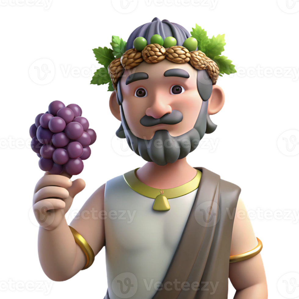 wonderful contemporary Dionysus, God of Wine, holding a grapevine 4K png