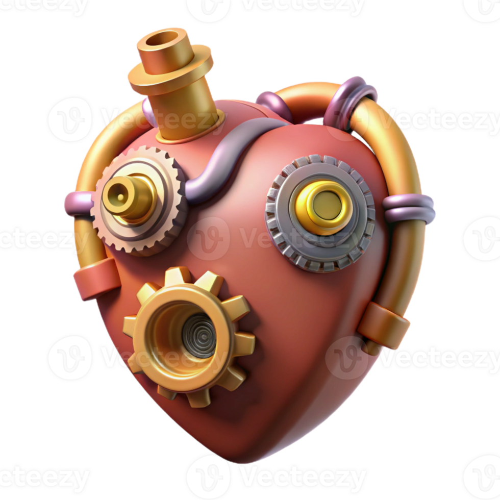 serene creative Steampunk heart with gears and pipes authentic png