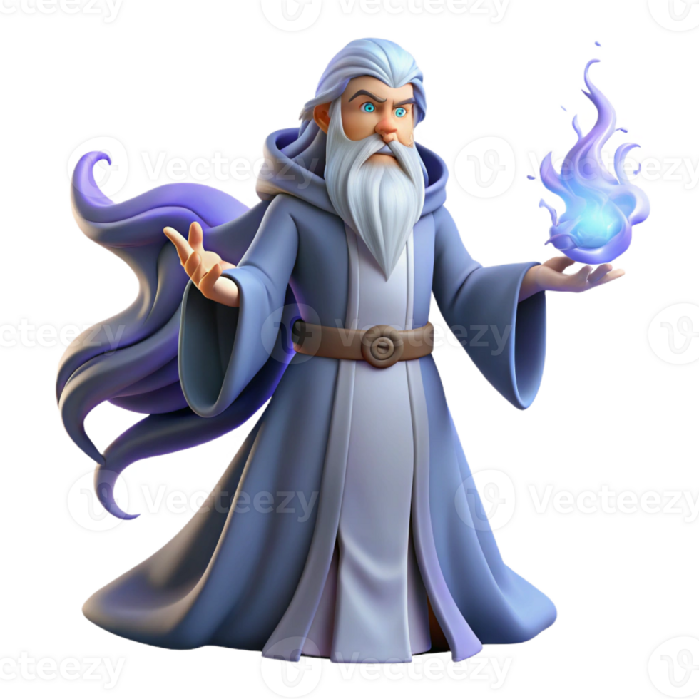 extraordinary modern A powerful wizard with a long white beard and flowing robes, casting a spell of swirling arcane energy, illuminated by magical light. High fantasy, detailed illustration original png