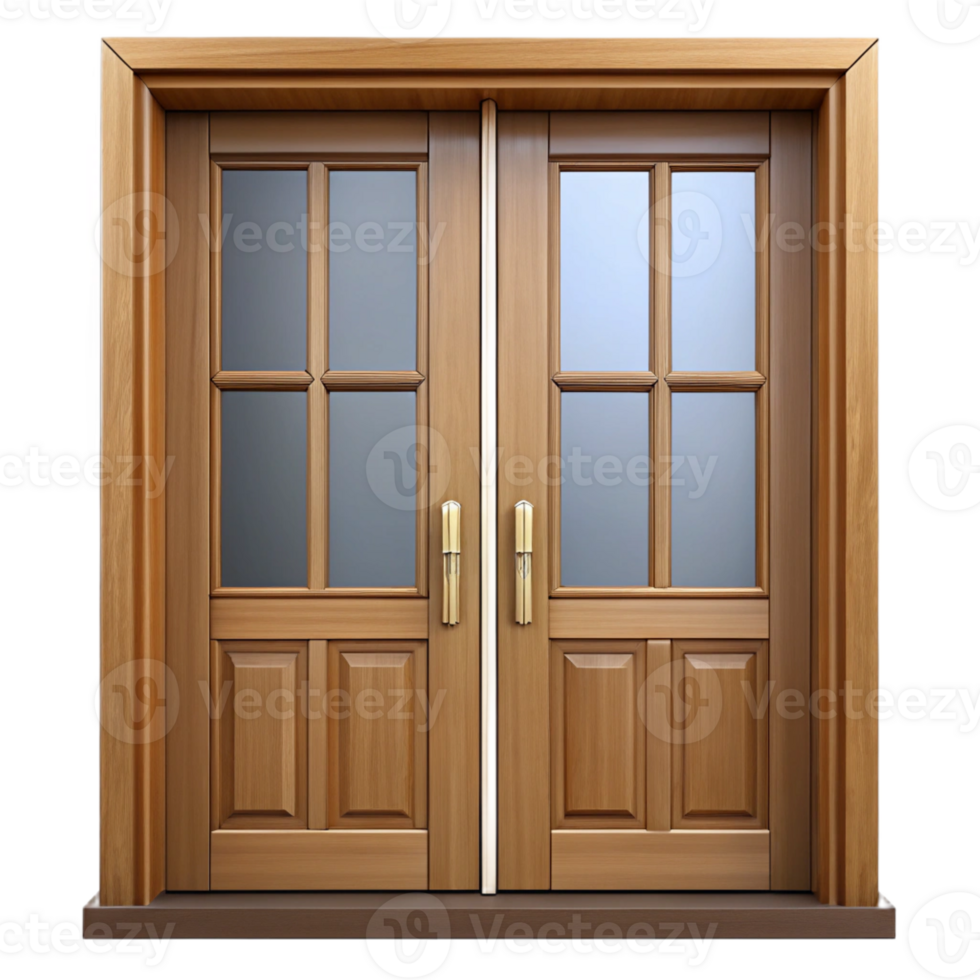 magnificent artistic Front door, double, wood, glass panels, genuine png