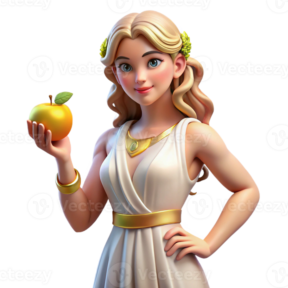 magnificent modern Aphrodite, Goddess of Love and Beauty, holding a golden apple authentic png